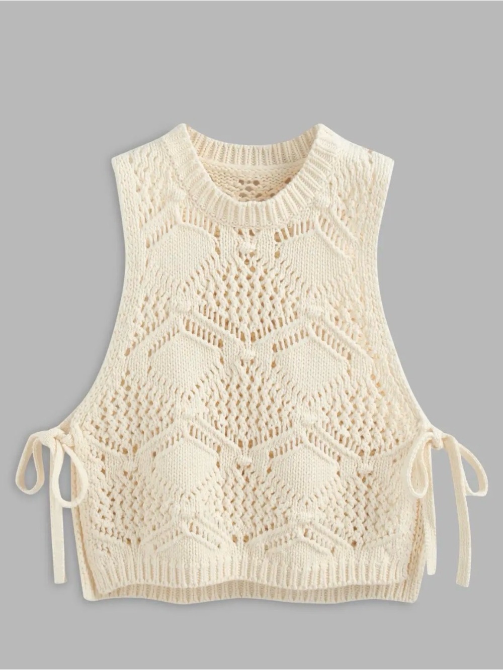 Cider Cream Crochet Knit Tie-Side Tank Top